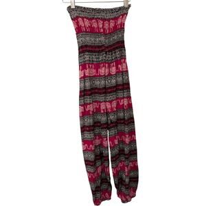 Jessica Taylor Harem Jumpsuit Thailand Elephant Pants Smocked‎ Strapless Boho